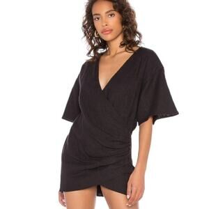 NWT Lovers + Friends Revolve Thaylise Black Linen Mini V Neck Dress Size Medium
